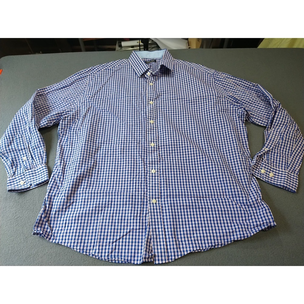 Nautica Shirt Men XL Blue Plaid Preppy College Work Office Button Down
